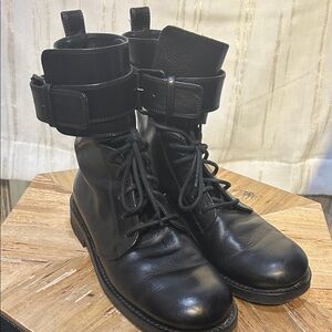 Ann Demeulemeester Black Leather Lace-Up Boots with Buckle